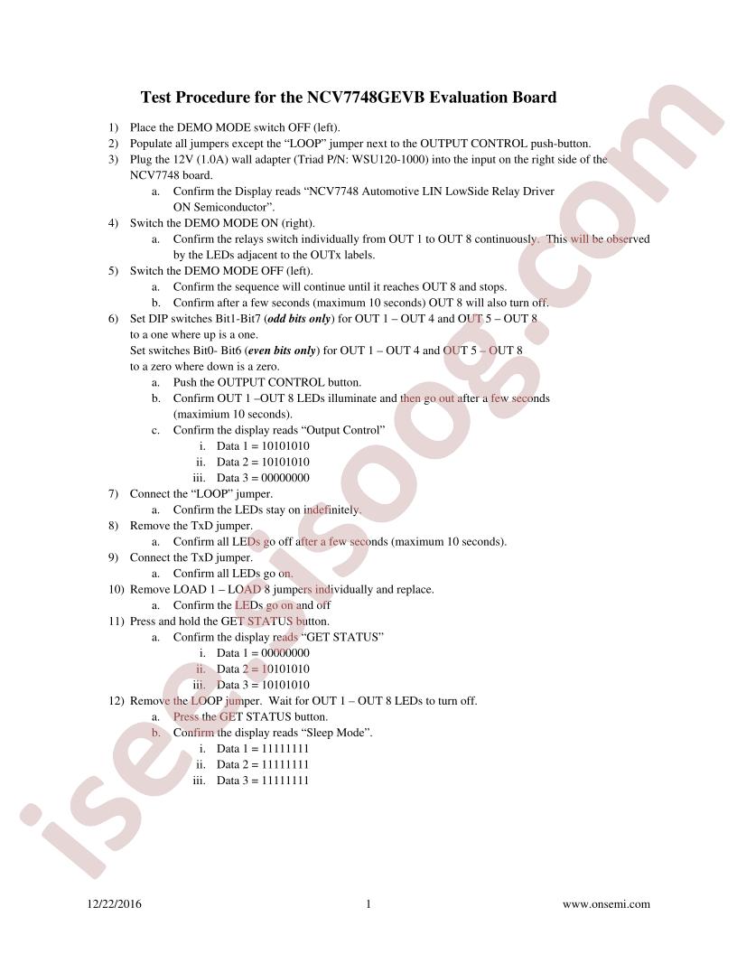 NCV7748GEVB Test Procedure