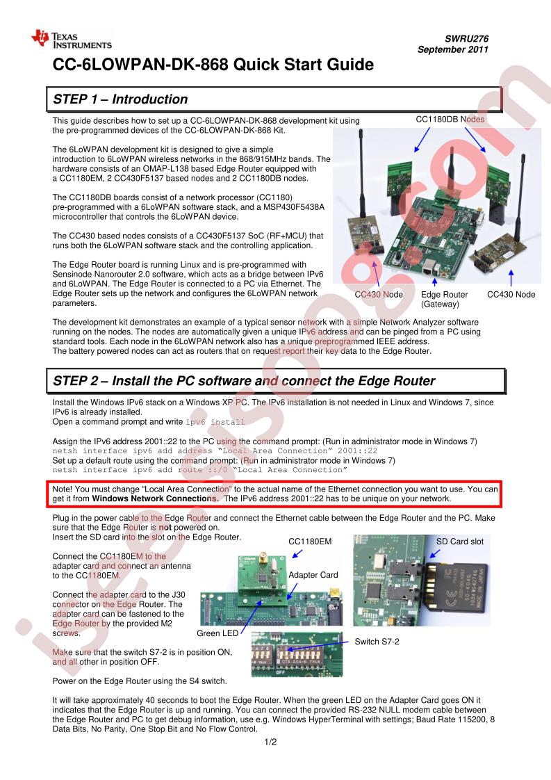 CC-6LOWPAN-DK-868 Quick Start Guide