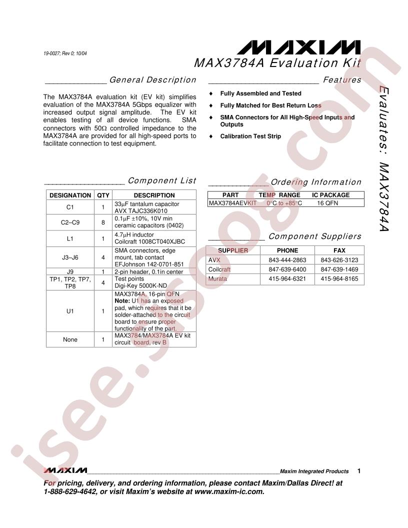 MAX3784A Eval Kit