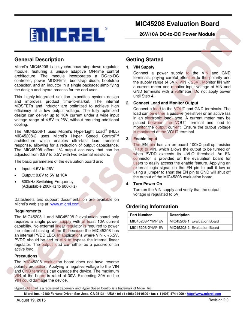 MIC45208 Eval Board User Guide