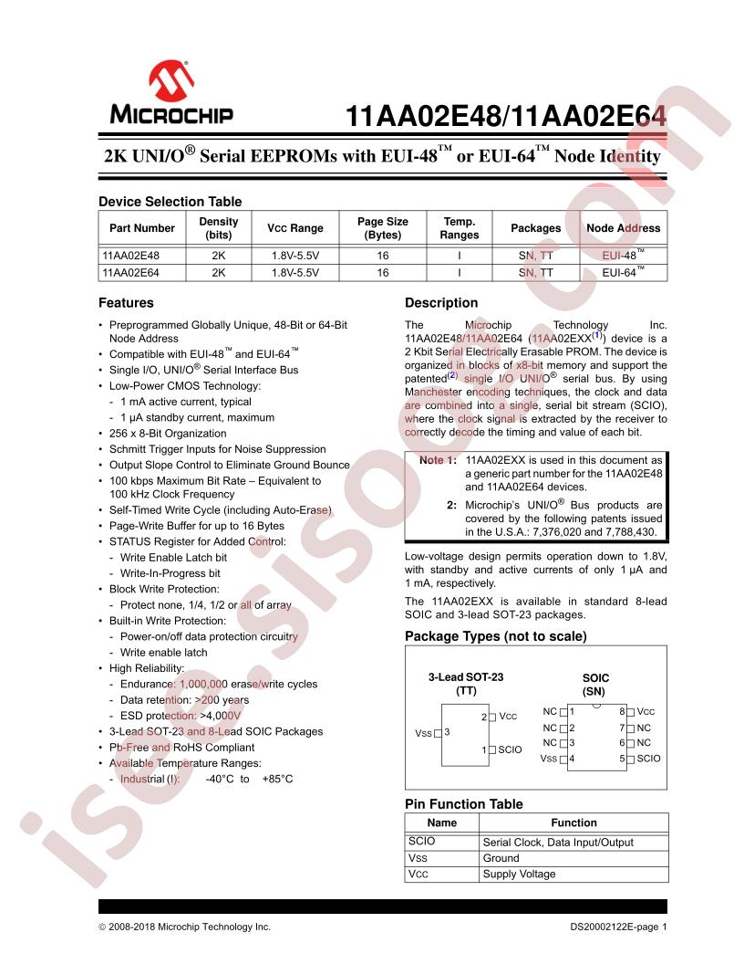 11AA02E48/64 Datasheet