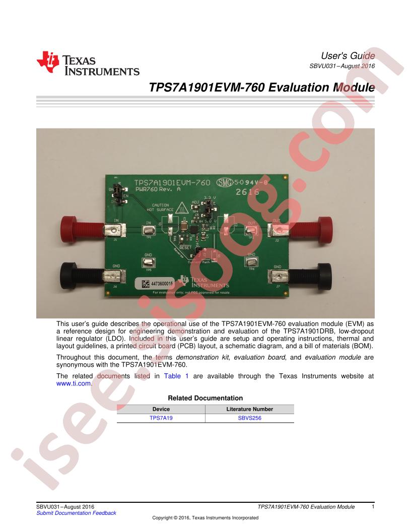 TPS7A1901EVM-760 User Guide
