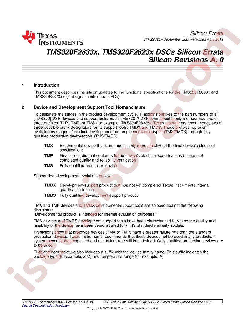 TMS320F28xx Errata