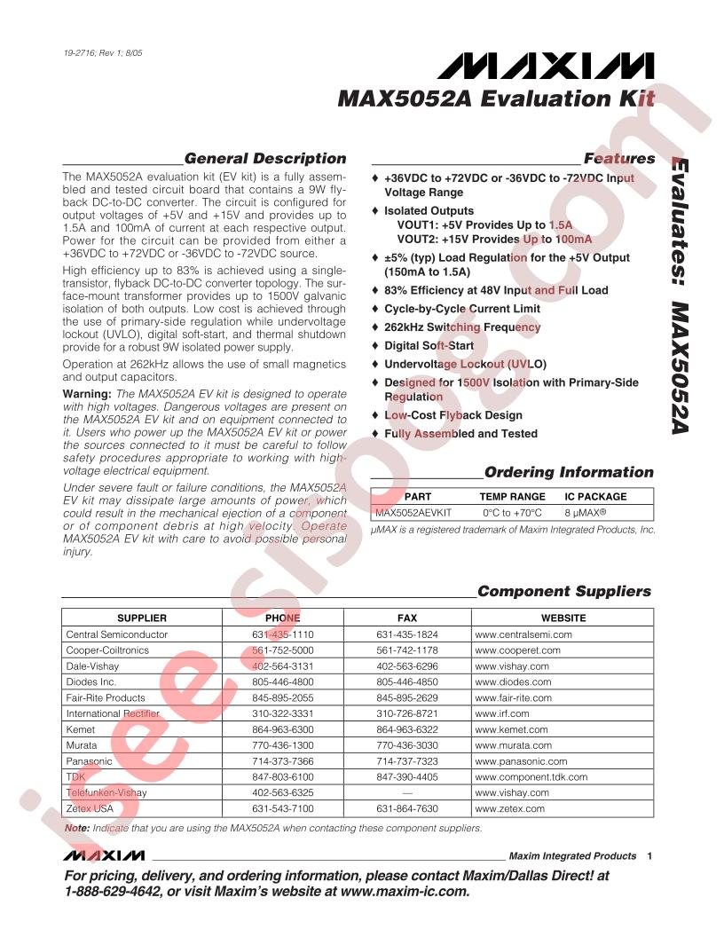 MAX5052A Eval Kit