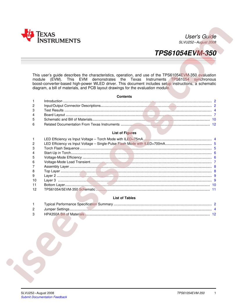 TPS61054EVM-350 User Guide