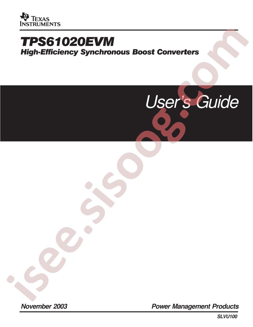 TPS61020EVM User Guide