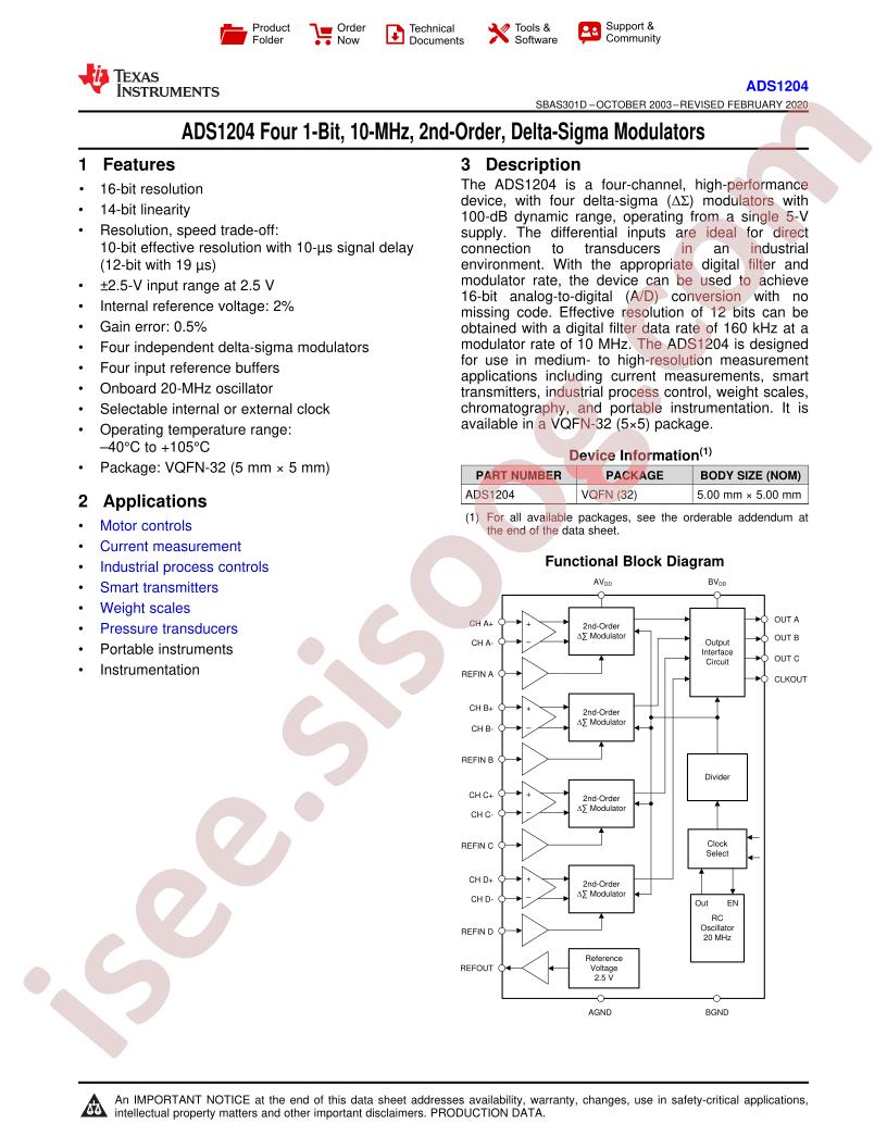 ADS1204 Datasheet