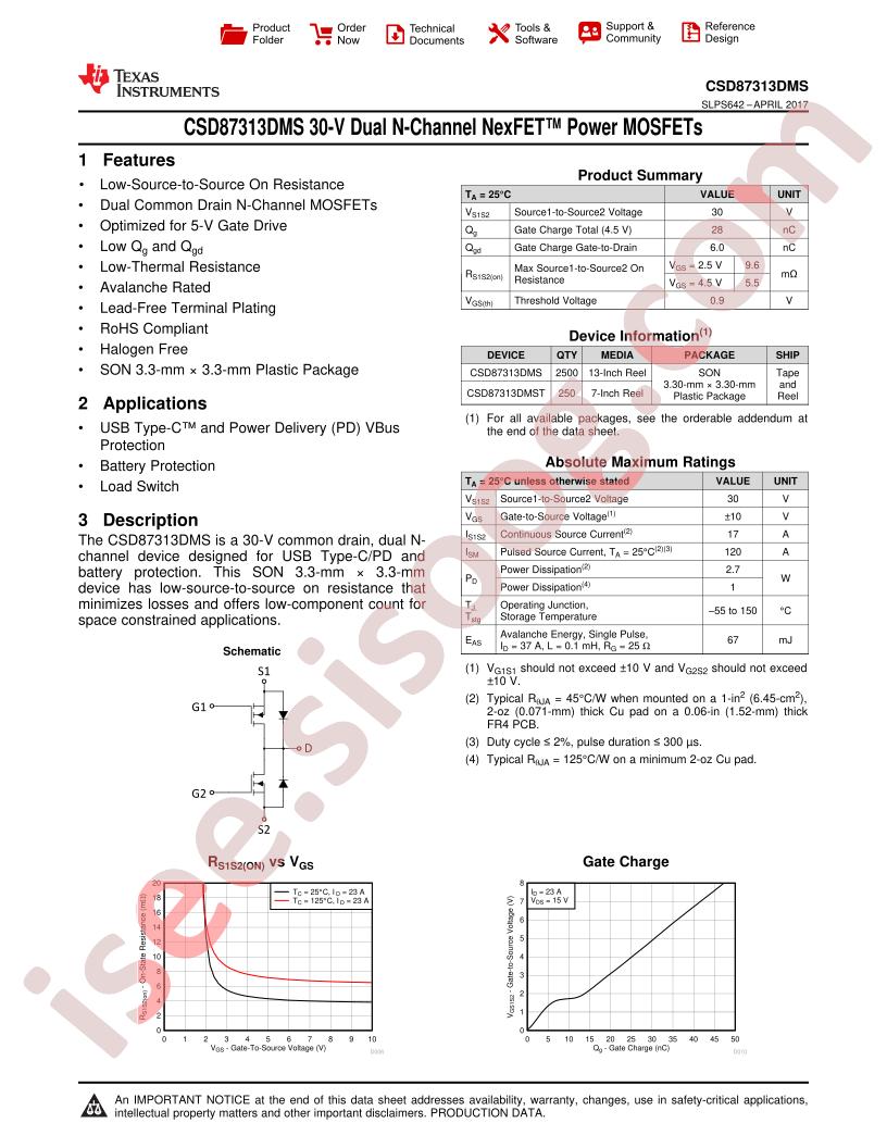 CSD87313DMS Datasheet
