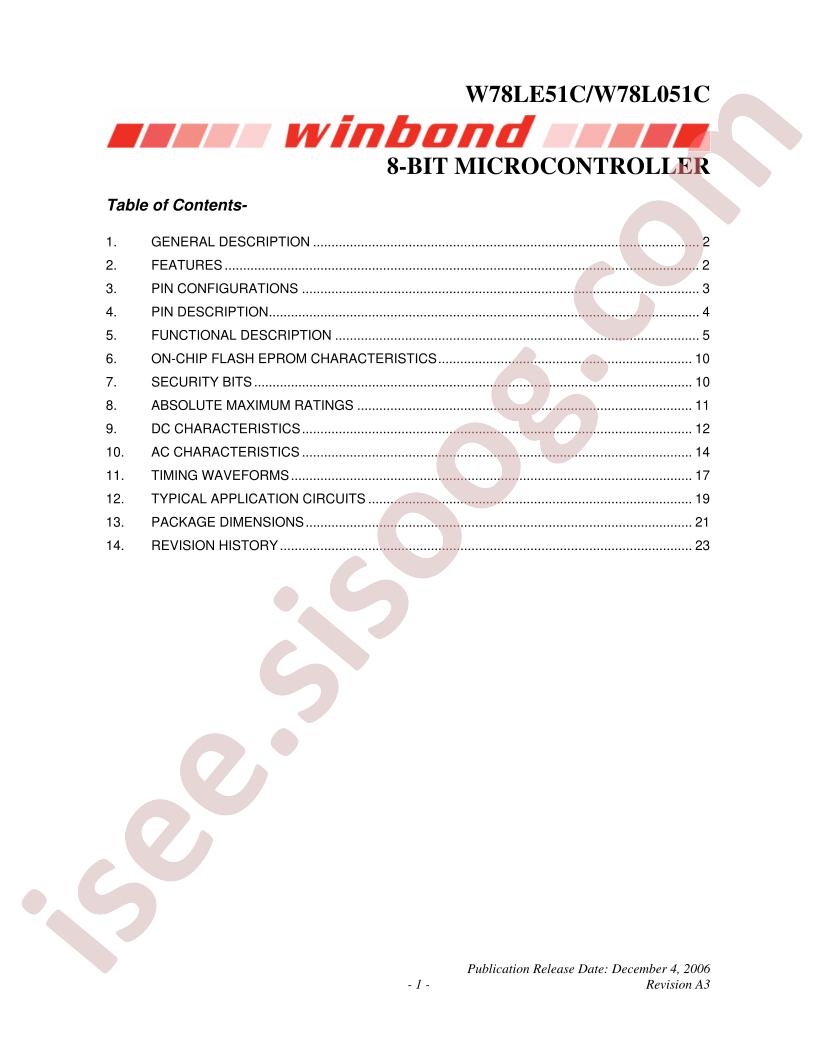 W78LE51C, W78L051C Datasheet