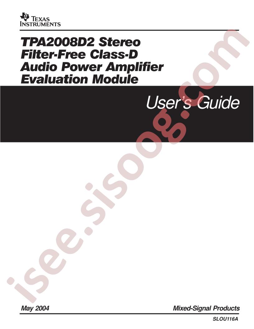 TPA2008D2 EVM Users Guide