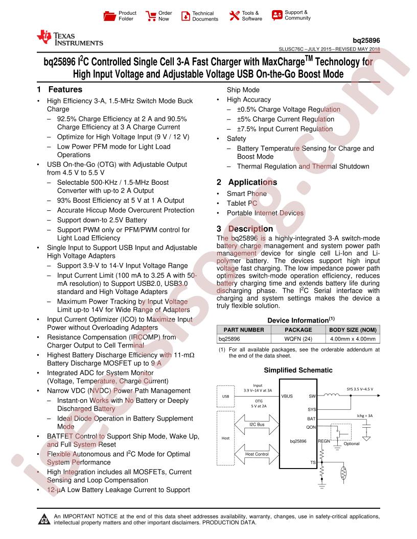 BQ25896 Datasheet