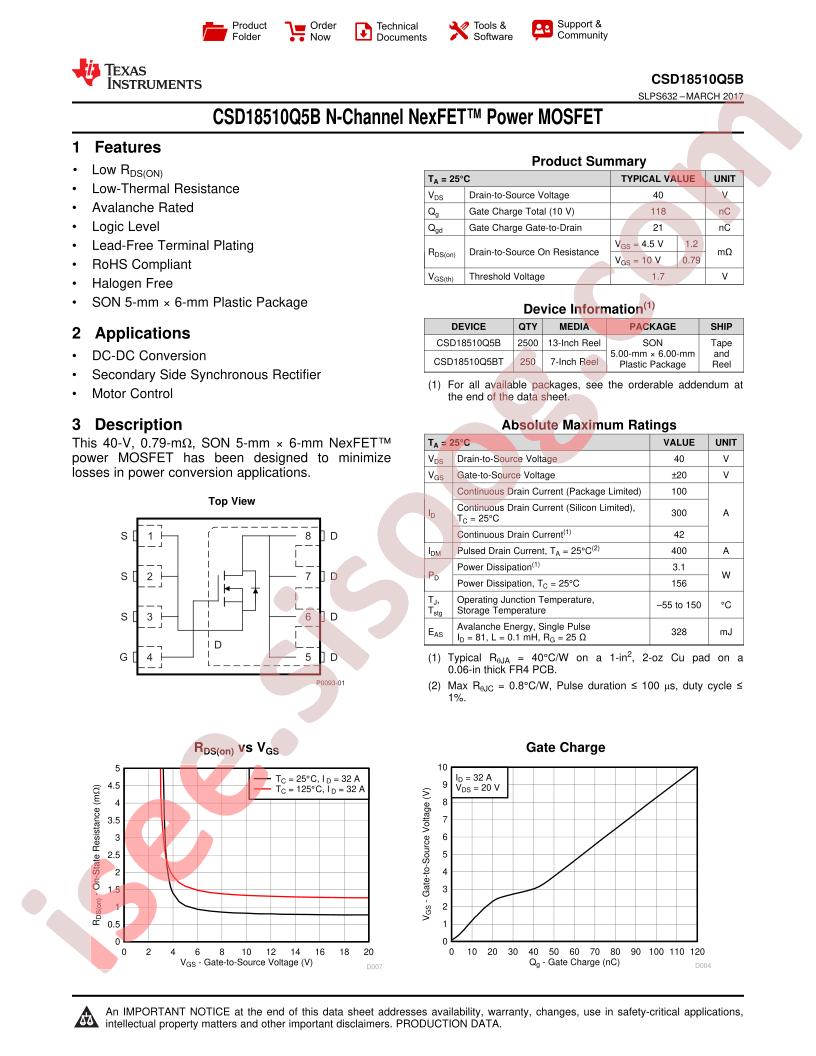 CSD18510Q5B Datasheet