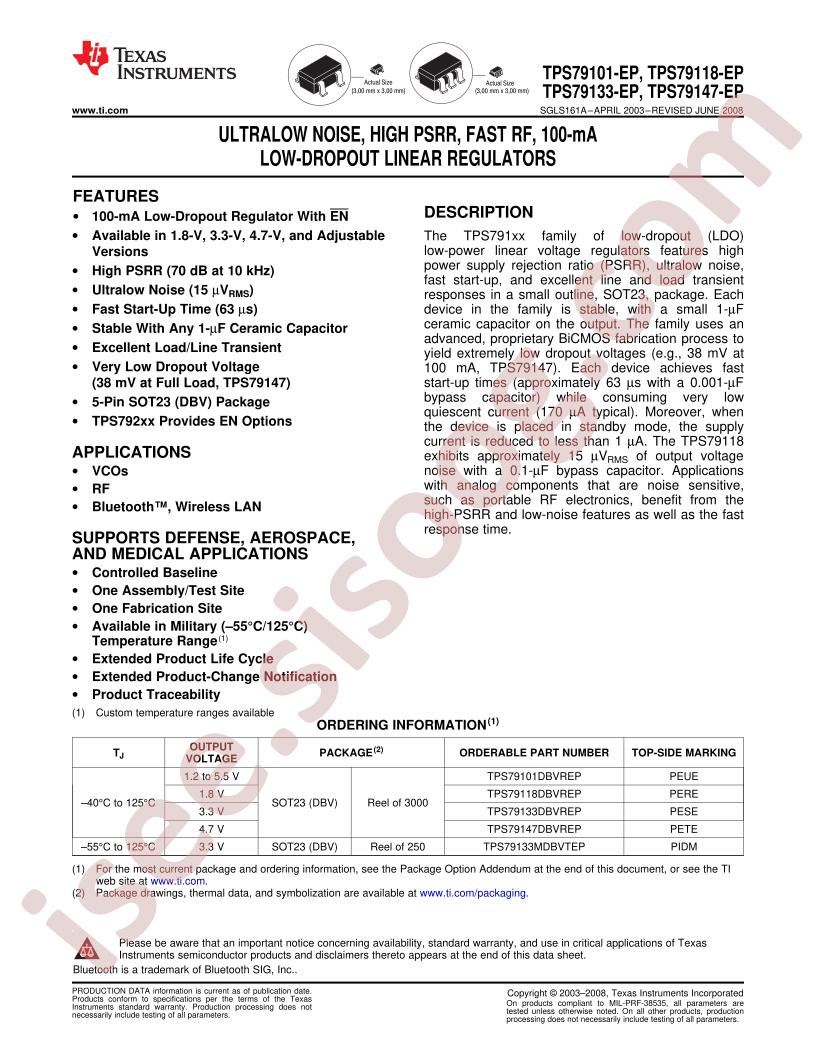 TPS79101/18/33/47-EP Datasheet