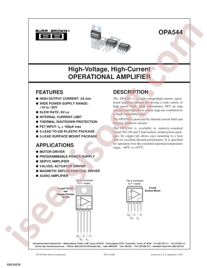 OPA544 Datasheet