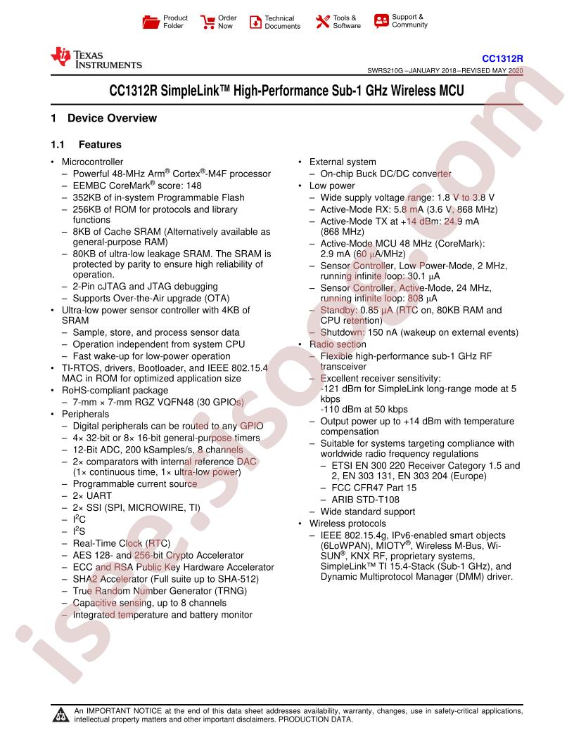 CC1312R Datasheet