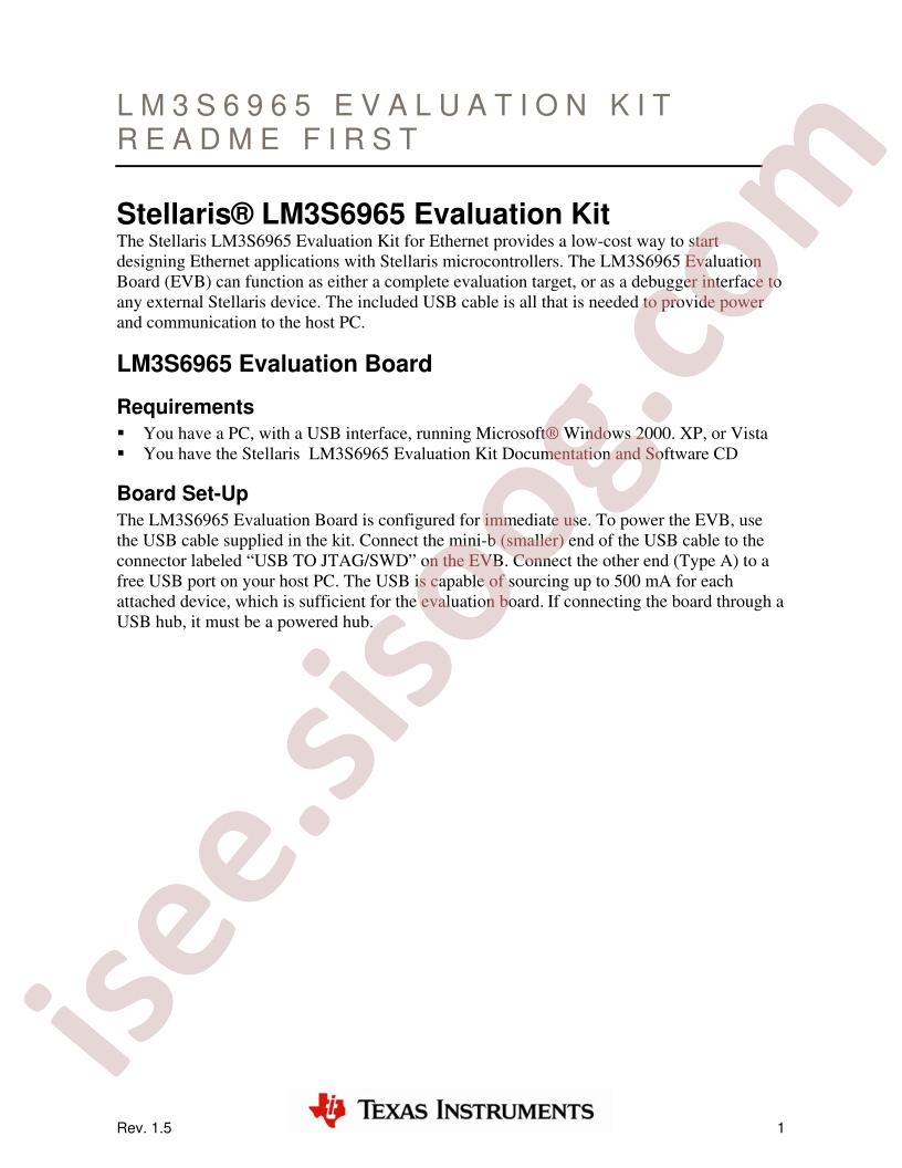 LM3S6965 Eval Kit README First