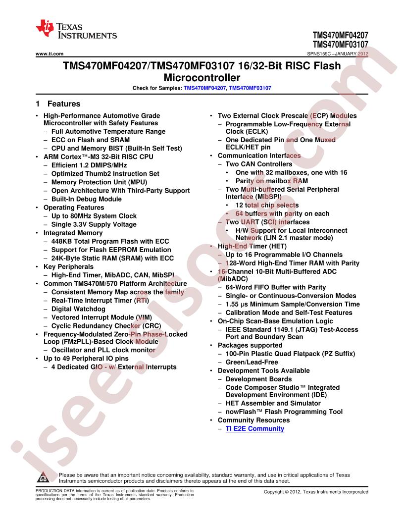 TMS470MF04207,3107 Datasheet