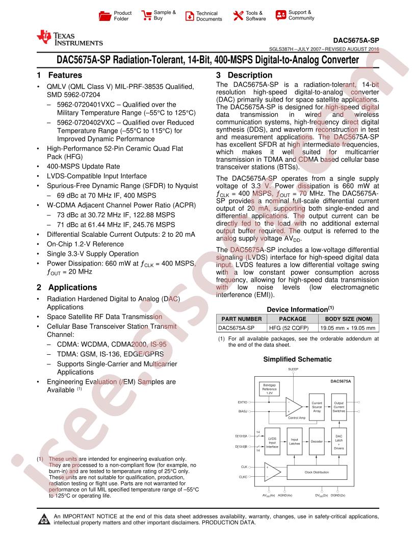 DAC5675A-SP Datasheet