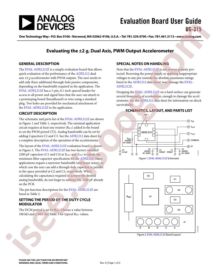 EVAL-ADXL212Z Guide