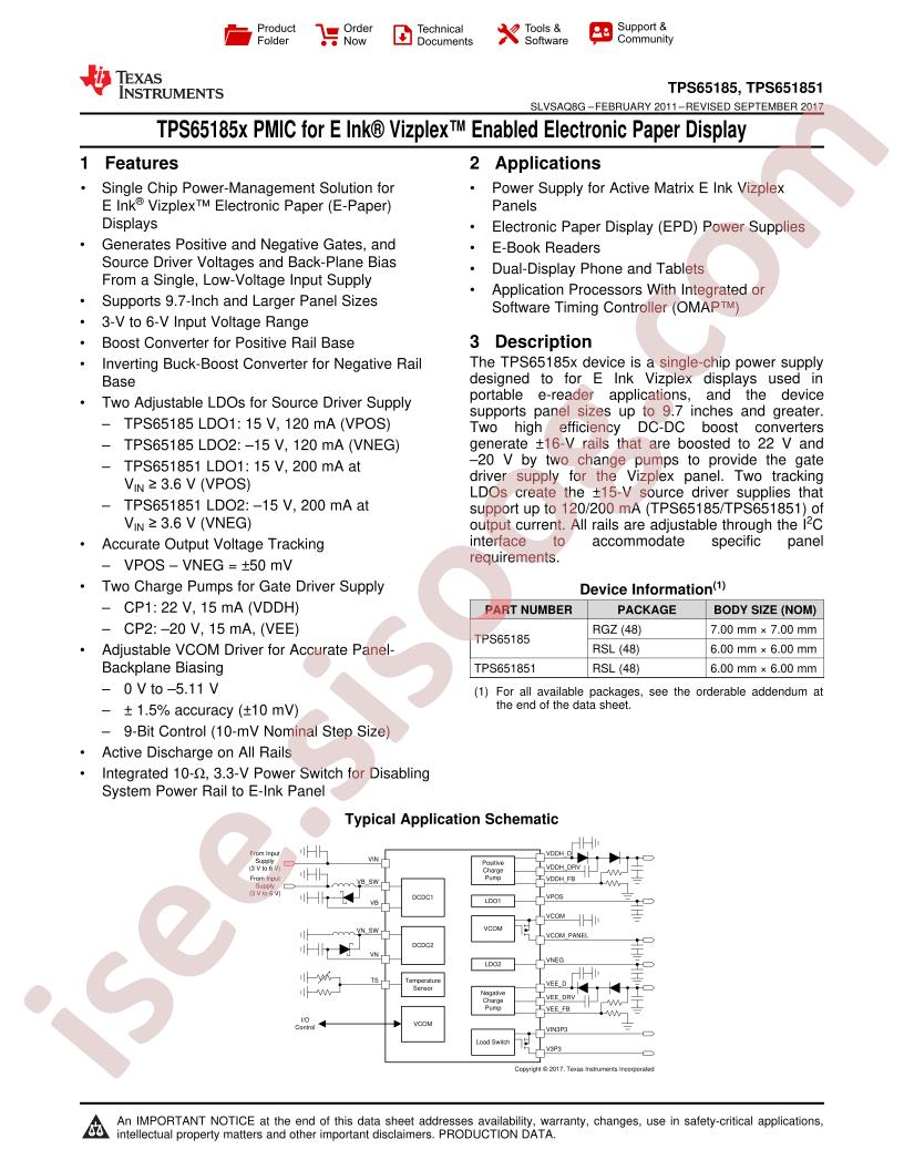 TPS65185(1) Datasheet