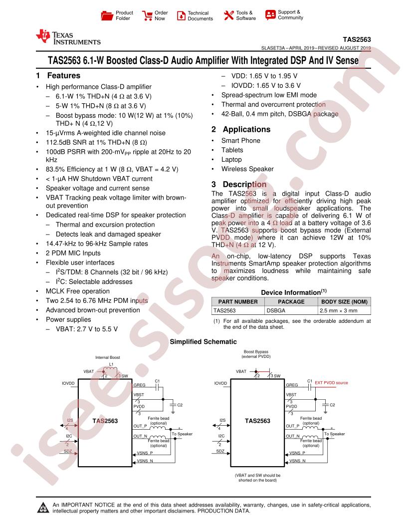 TAS2563 Datasheet