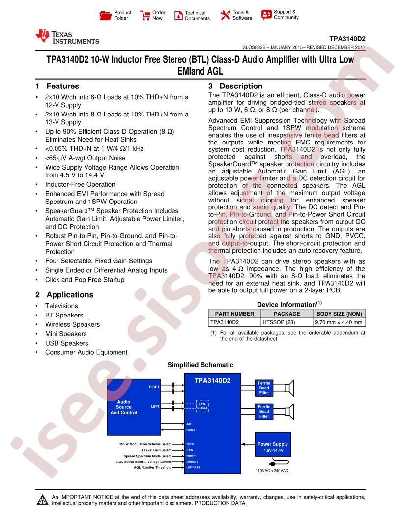 TPA3140D2 Datasheet