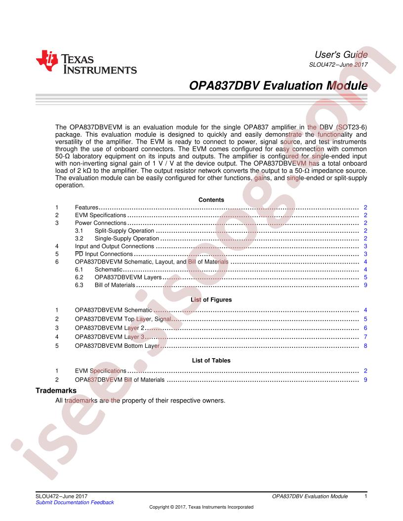 OPA837DBVEVM User Guide