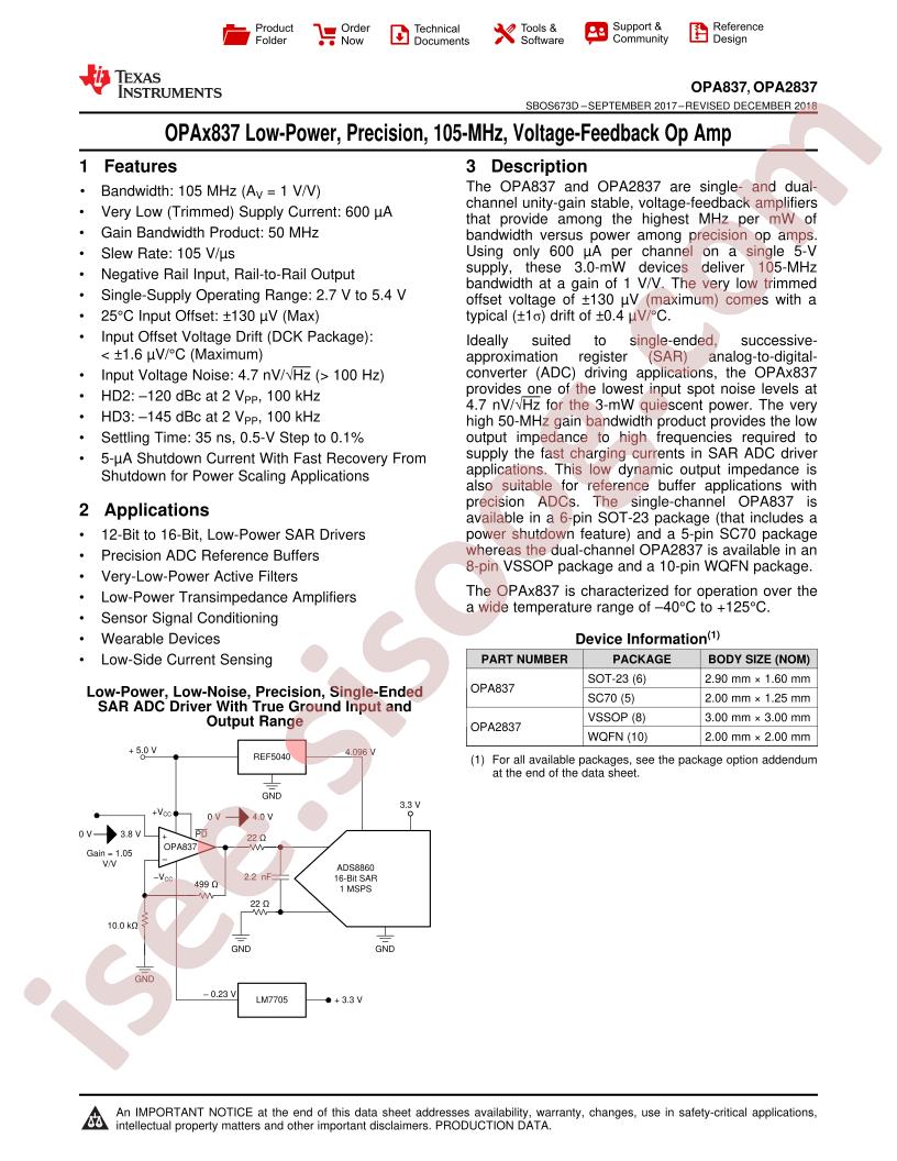 OPA837, OPA2837 Datasheet