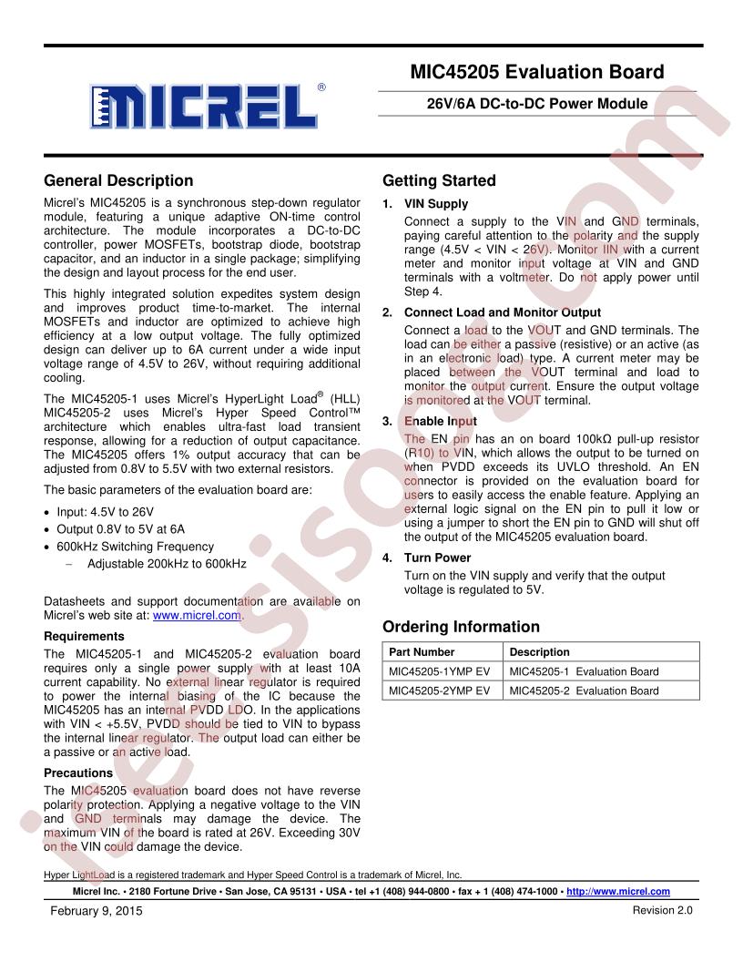 MIC45205 Eval Board User Guide