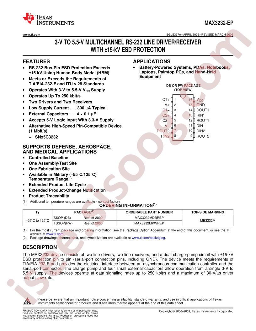 MAX3232-EP Datasheet