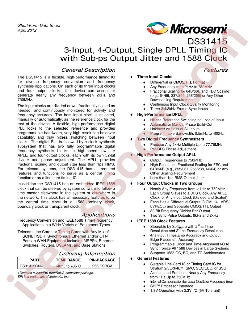 DS31415 Short Form Datasheet