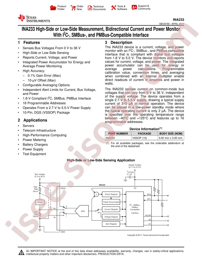 INA233 Datasheet