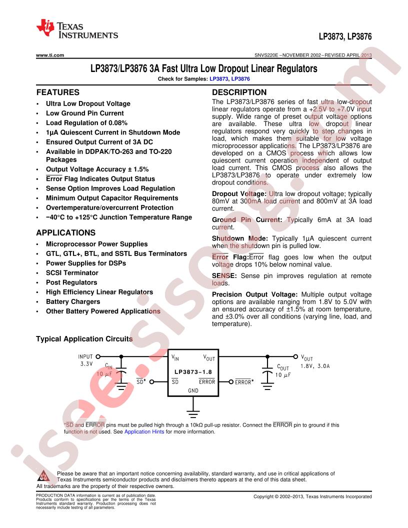 LP3873, LP3876 Datasheet