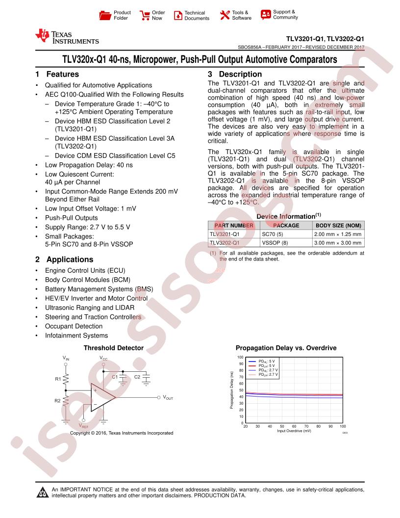 TLV3201-Q1, TLV3202-Q1 Datasheet