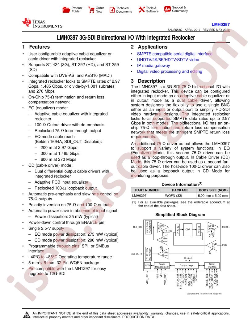 LMH0397 Datasheet