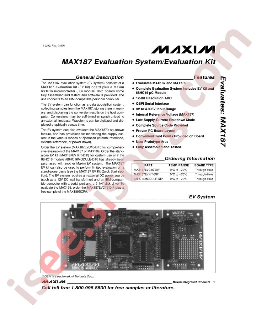 MAX187 EV Kit, EV System