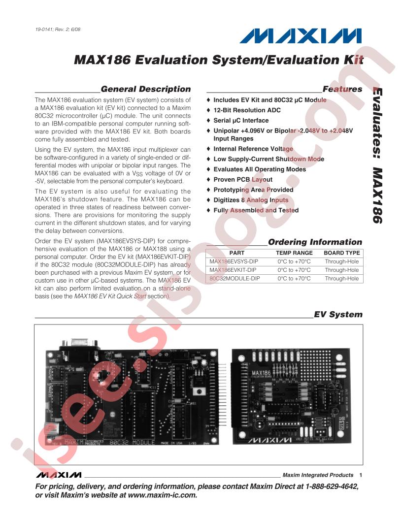 MAX186 EV Kit, EV System