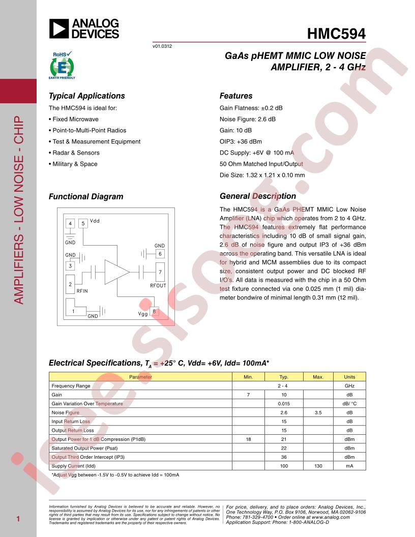 HMC594 Datasheet