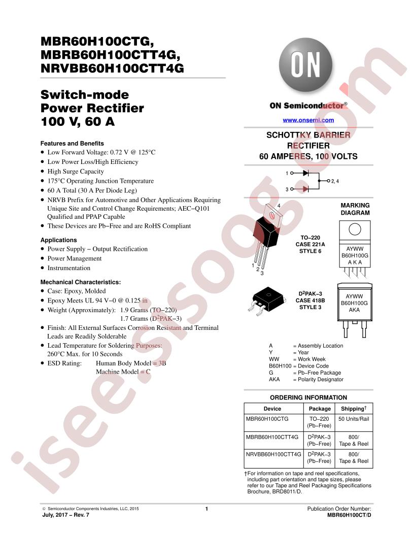 MBR(B)60H100CT, NRVBB60H100CT