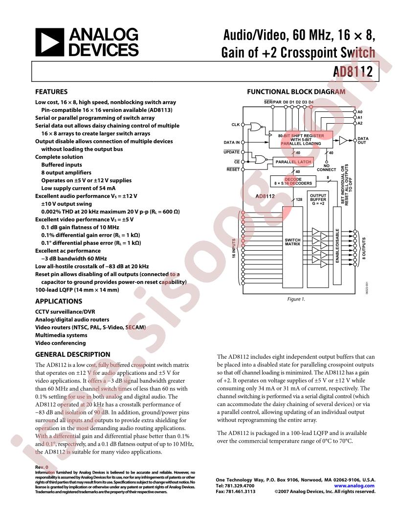AD8112 Datasheet