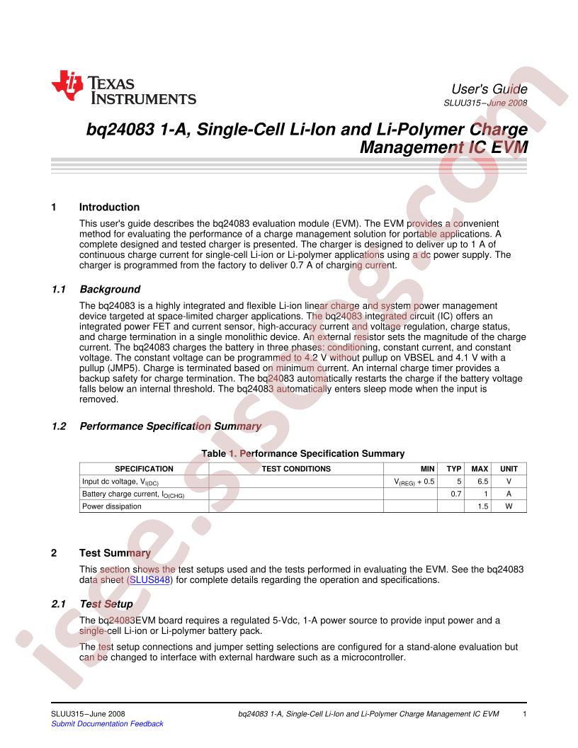 BQ24083 EVM Guide