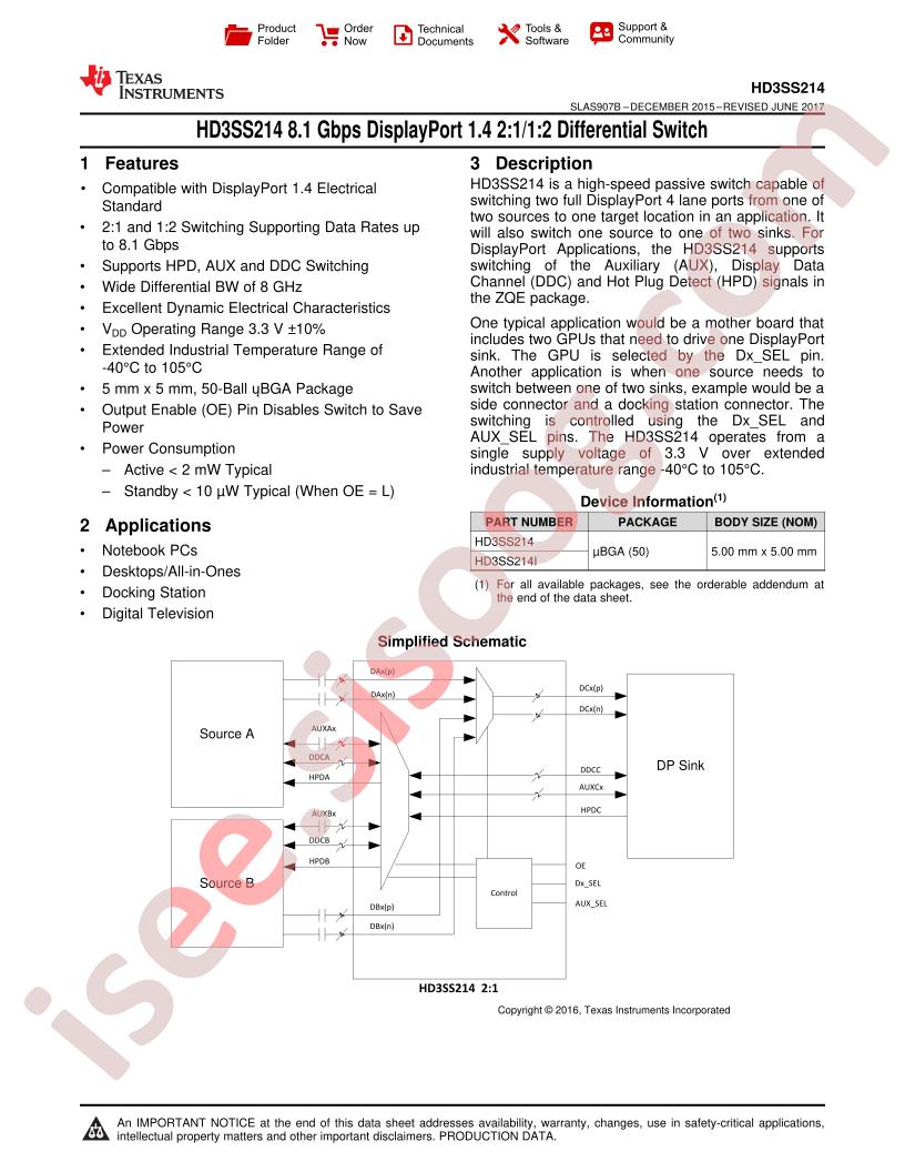 HD3SS214 Datasheet