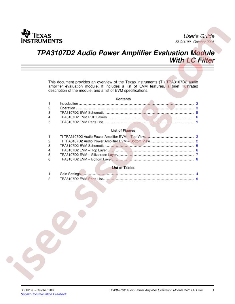 TPA3107D2 EVM Guide