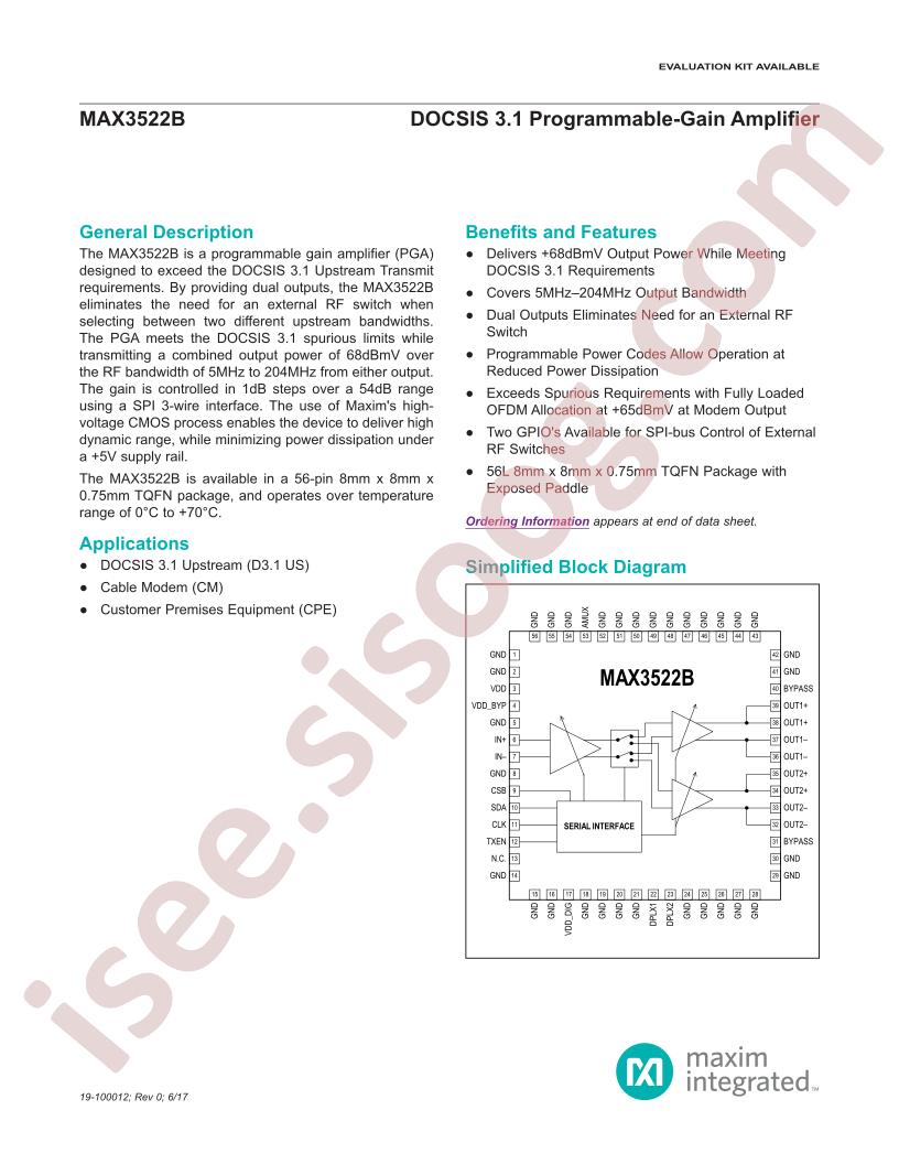 MAX3522B Datasheet