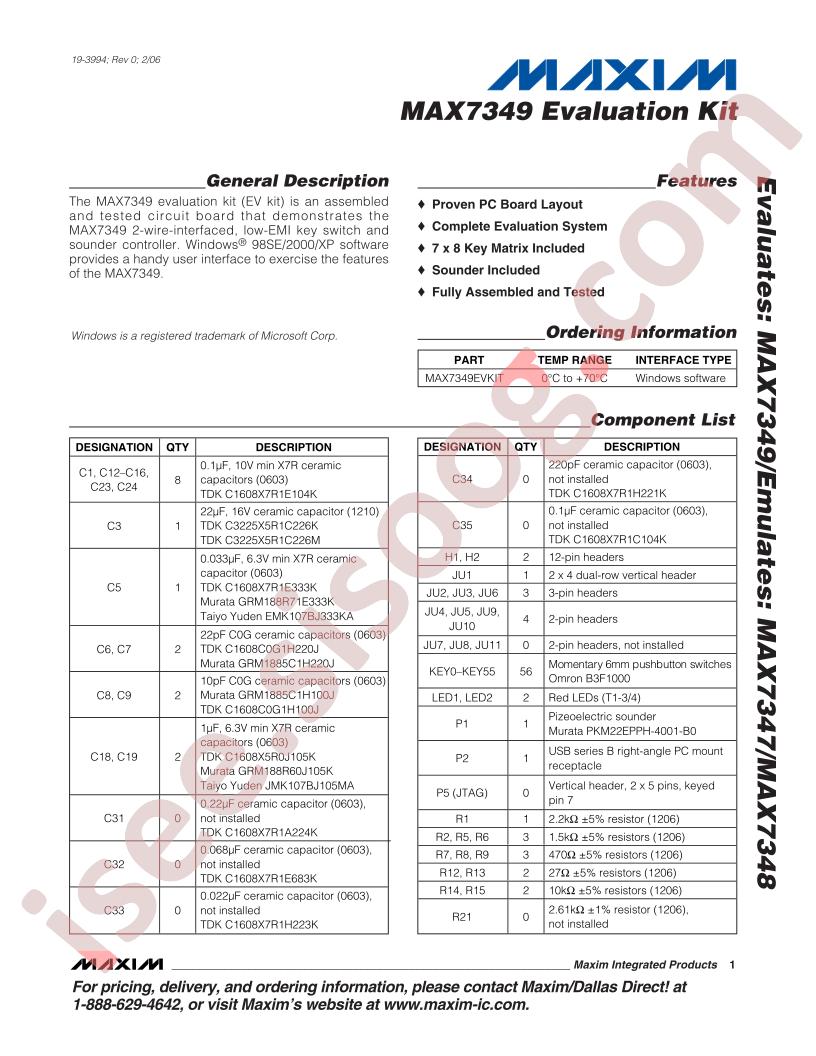 MAX7359 Evaluation Kit