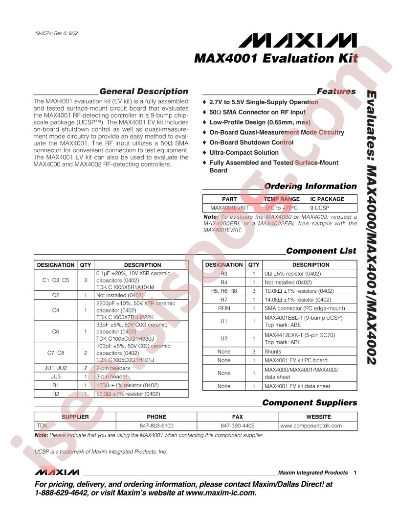 MAX4001 Eval Kit