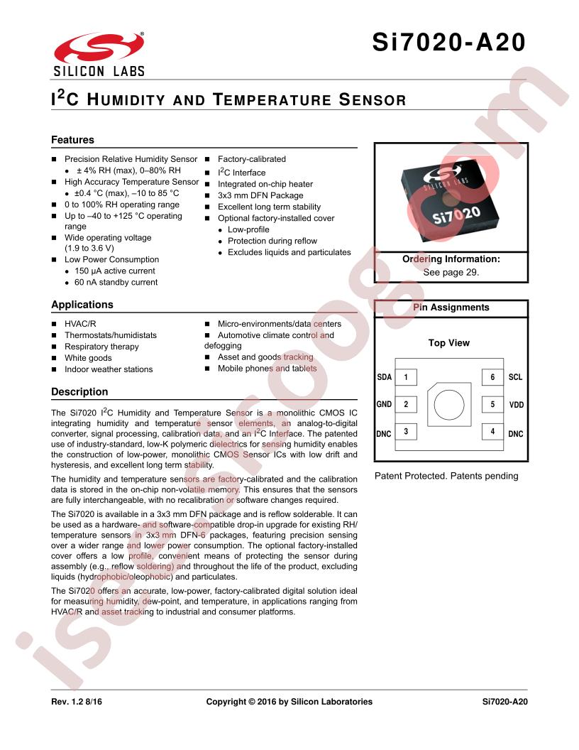 SI7020-A20 Datasheet