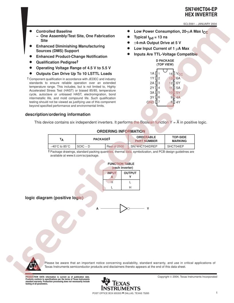 SN74HCT04-EP