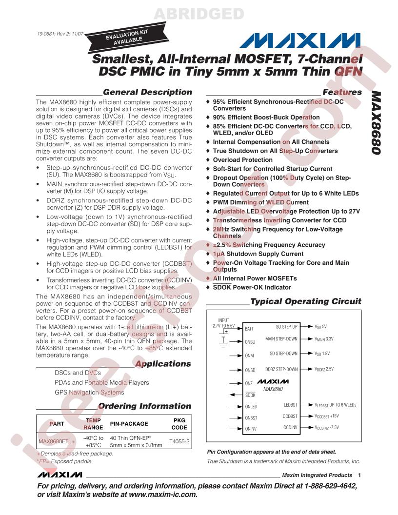 MAX8680 Abridged Datasheet