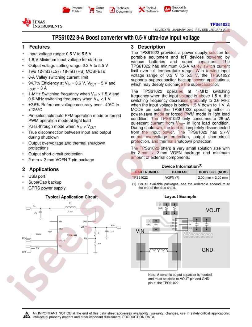 TPS61022 Datasheet